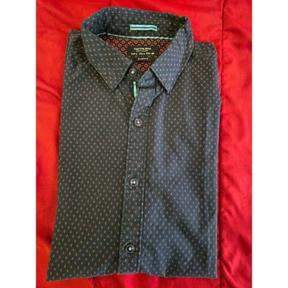Men's Cactus Man Navy & Red Flower Short Sleeve Button Down Shirt - Size S